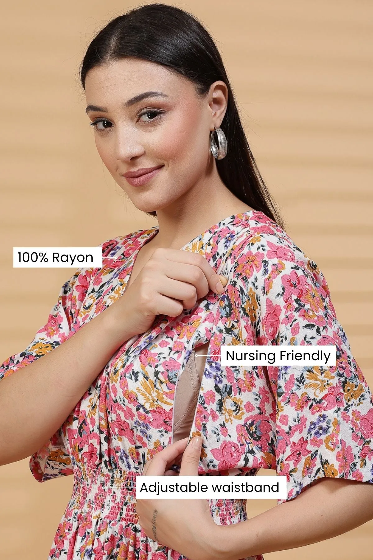 Ditsy Floral Print 100% Rayon Maternity Feeding Dress