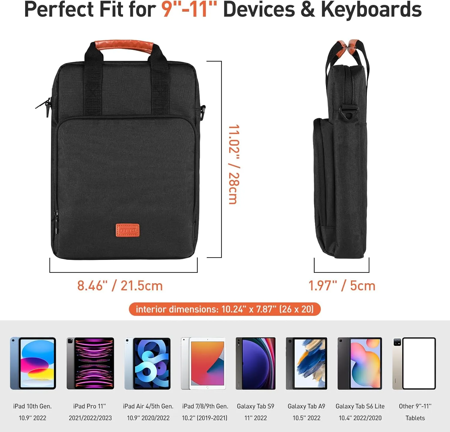DTTO 9-11 Inch Tablet Sleeve Bag with Shoulder Strap, Double Handle Case Fits iPad 11-inch A16 / Air 11-inch M3 M2, iPad 10/9/8/7th Gen, iPad Air 5/4th Gen 10.9", iPad Pro 11, Galaxy Tab A9 , Black