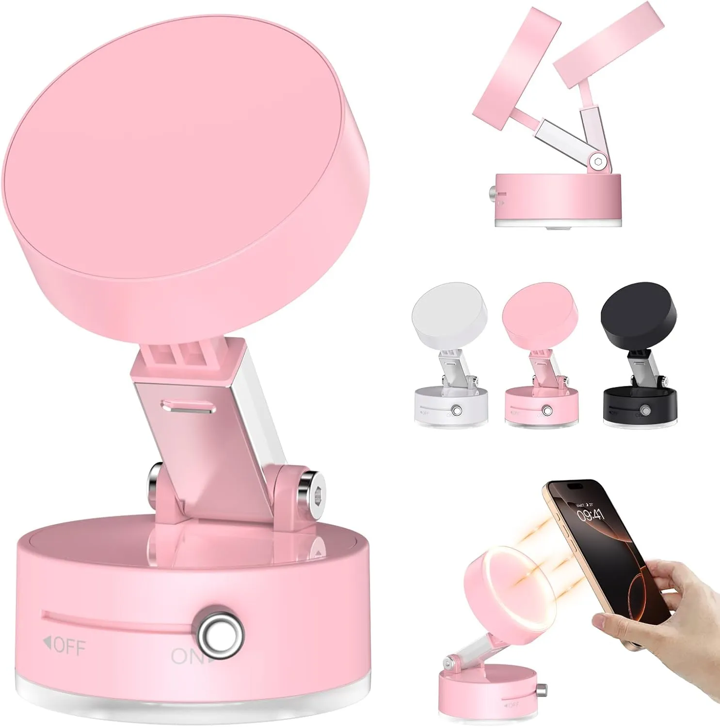 DUEDUE Vacuum Magnetic Suction Phone Holder, 2025 New Magnetic Suction Phone Mount, Foldable Portable Double-Sided Vacuum Magnetic adsorption Adjustable Mobile Phone Holder for All Phones (Pink)