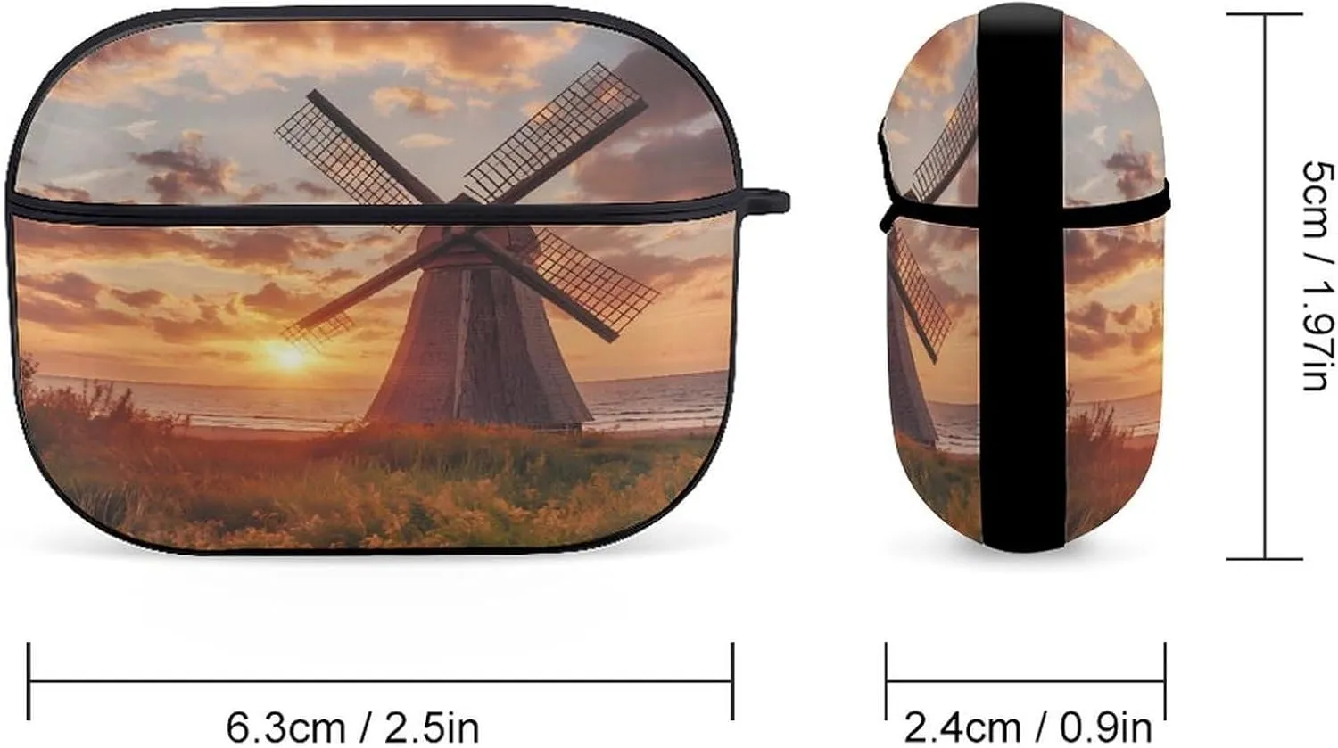 Dutch Windmill Sunset Earbud Case Bluetooth Headphone Case Full Protective Case with Keychain Compatible with Airpods Pro Black-Style