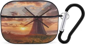 Dutch Windmill Sunset Earbud Case Bluetooth Headphone Case Full Protective Case with Keychain Compatible with Airpods Pro Black-Style