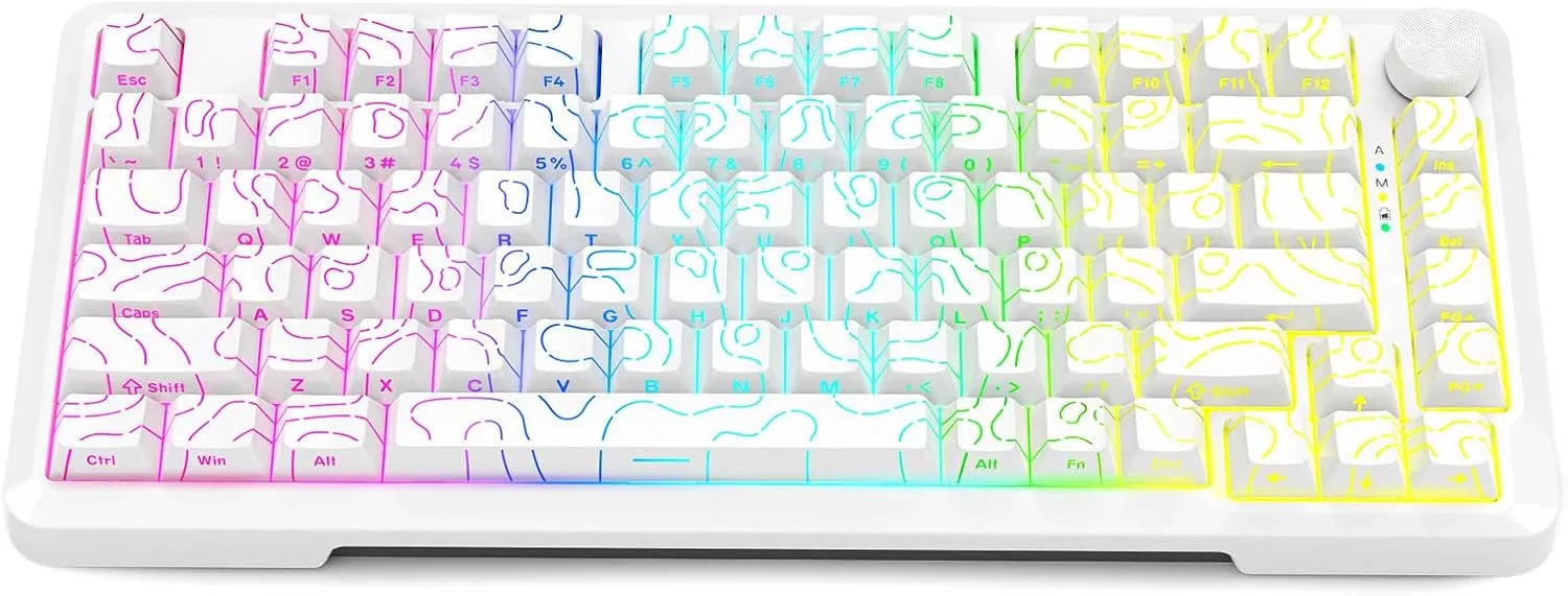 E-YOOSO Topographic RGB Mechanical Keyboard with Knob, 75% Gasket Hot Swappable Custom Gaming Keyboard, Side Printed PBT Keycaps, Tri-Mode Bluetooth/Wireless/Wired 81 Keys Compact Design