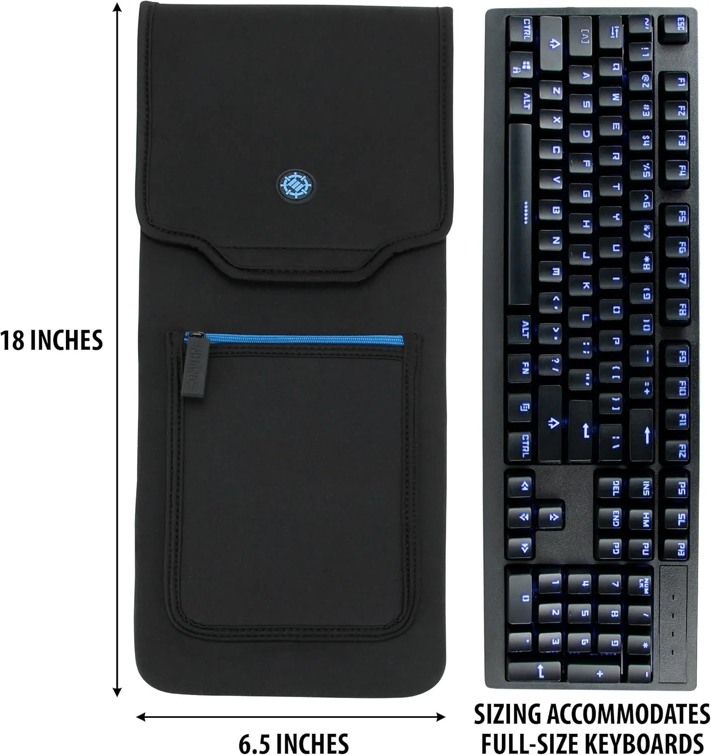 ENHANCE Keyboard Sleeve Travel Case for Full-Size Mechanical and Standard Gaming Keyboards up to 18 Inches with Rugged Neoprene Construction, Zipper Mouse Storage and Cable Storage Pouch