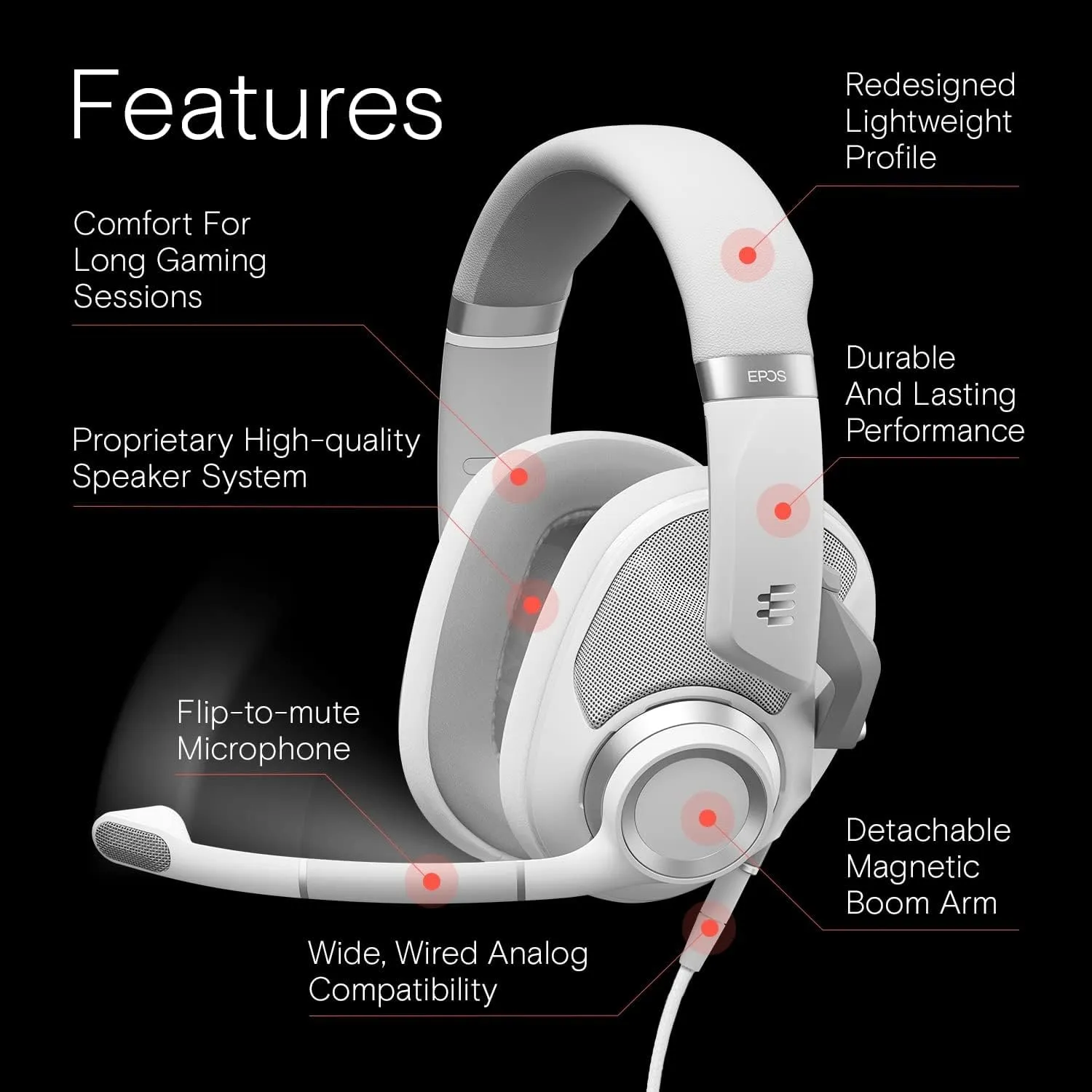 EPOS H6Pro - Open Acoustic Gaming Headset with Mic - Lightweight & Comfortable Design - Xbox, PS4, PS5 & PC Headset (White)