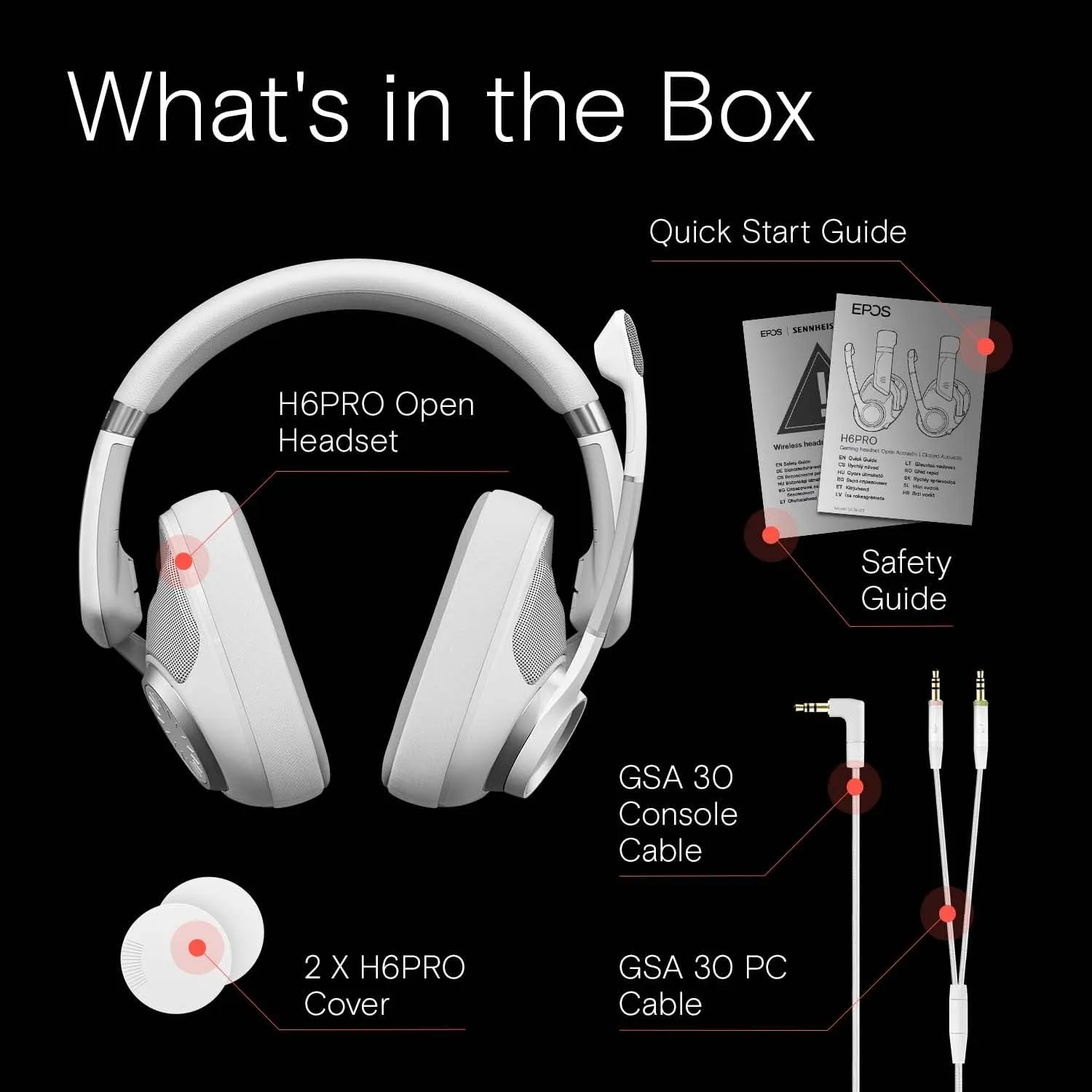 EPOS H6Pro - Open Acoustic Gaming Headset with Mic - Lightweight & Comfortable Design - Xbox, PS4, PS5 & PC Headset (White)