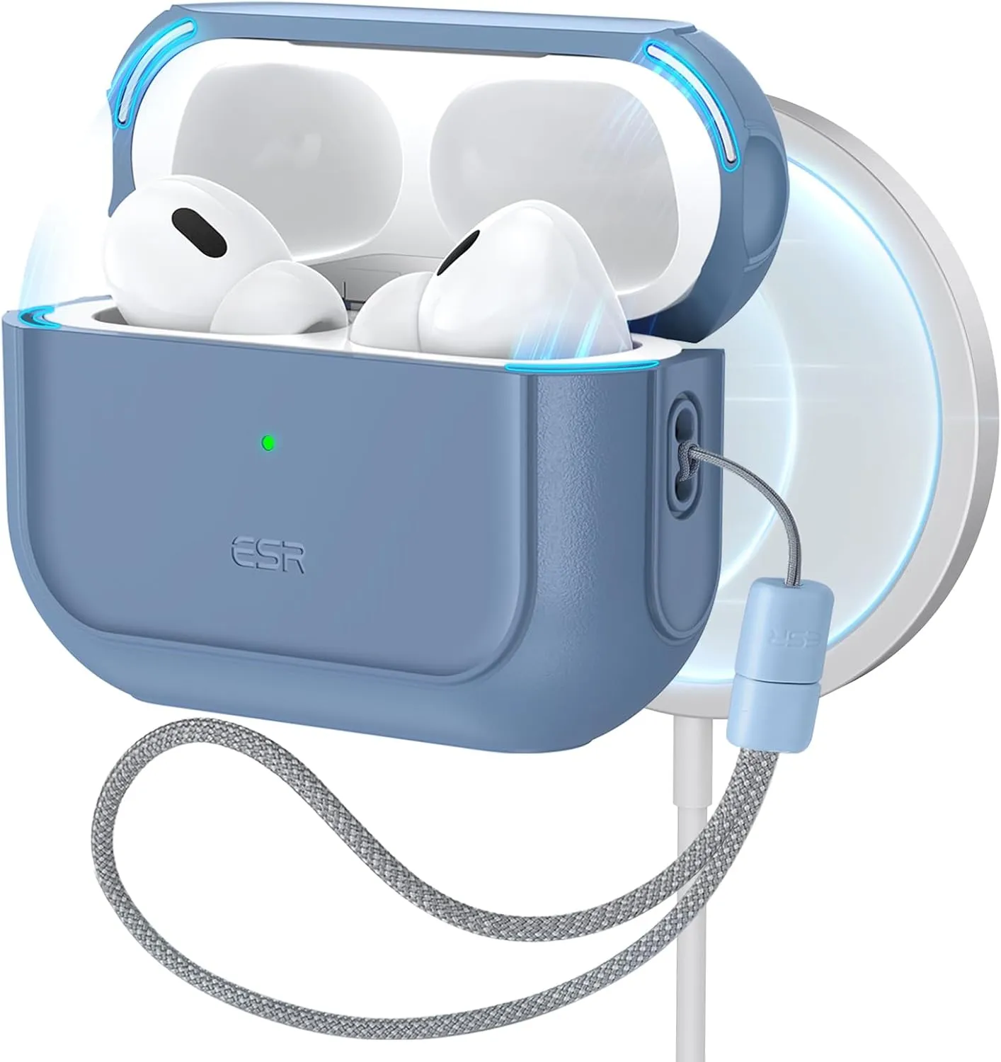 ESR for AirPods Pro 2 Case (HaloLock), Compatible with Airpods Pro Case 2nd / 1st Generation (2023/2022/2019), Compatible with MagSafe, Full Drop Protection Cover with Lanyard, Blue