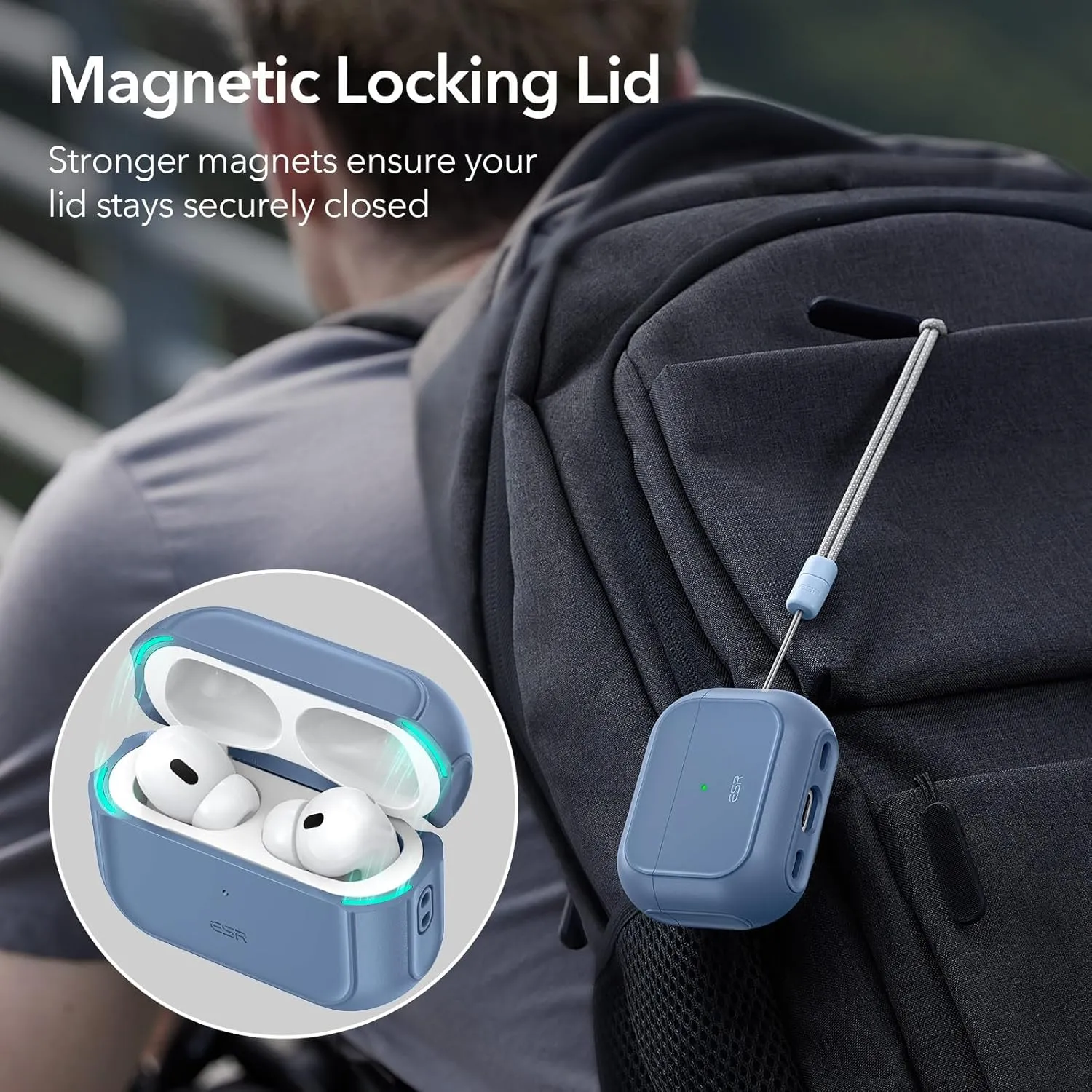 ESR for AirPods Pro 2 Case (HaloLock), Compatible with Airpods Pro Case 2nd / 1st Generation (2023/2022/2019), Compatible with MagSafe, Full Drop Protection Cover with Lanyard, Blue