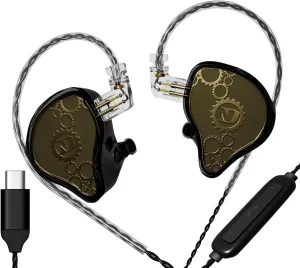 FEDAI ND Venus in Ear Monitor Headphones, 10mm Double Magnetic Dynamic Driver IEM Earphones, HiFi Wired Gaming Earbuds, 2 Pin Detachable Cable (with Mic, Black, Type C Plug)