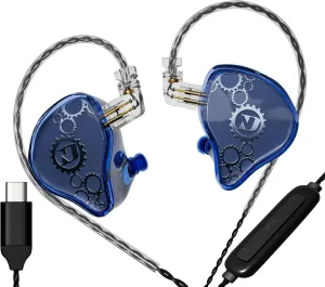 FEDAI ND Venus in Ear Monitor Headphones, 10mm Double Magnetic Dynamic Driver IEM Earphones, HiFi Wired Gaming Earbuds, 2 Pin Detachable Cable (with Mic, Blue, Type C Plug)