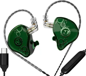FEDAI ND Venus in Ear Monitor Headphones, 10mm Double Magnetic Dynamic Driver IEM Earphones, HiFi Wired Gaming Earbuds, 2 Pin Detachable Cable (with Mic, Green, Type C Plug)