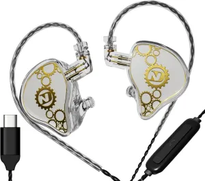 FEDAI ND Venus in Ear Monitor Headphones, 10mm Double Magnetic Dynamic Driver IEM Earphones, HiFi Wired Gaming Earbuds, 2 Pin Detachable Cable (with Mic, White, Type C Plug)