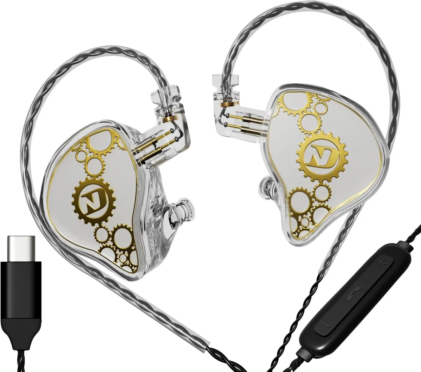 FEDAI ND Venus in Ear Monitor Headphones, 10mm Double Magnetic Dynamic Driver IEM Earphones, HiFi Wired Gaming Earbuds, 2 Pin Detachable Cable (with Mic, White, Type C Plug)