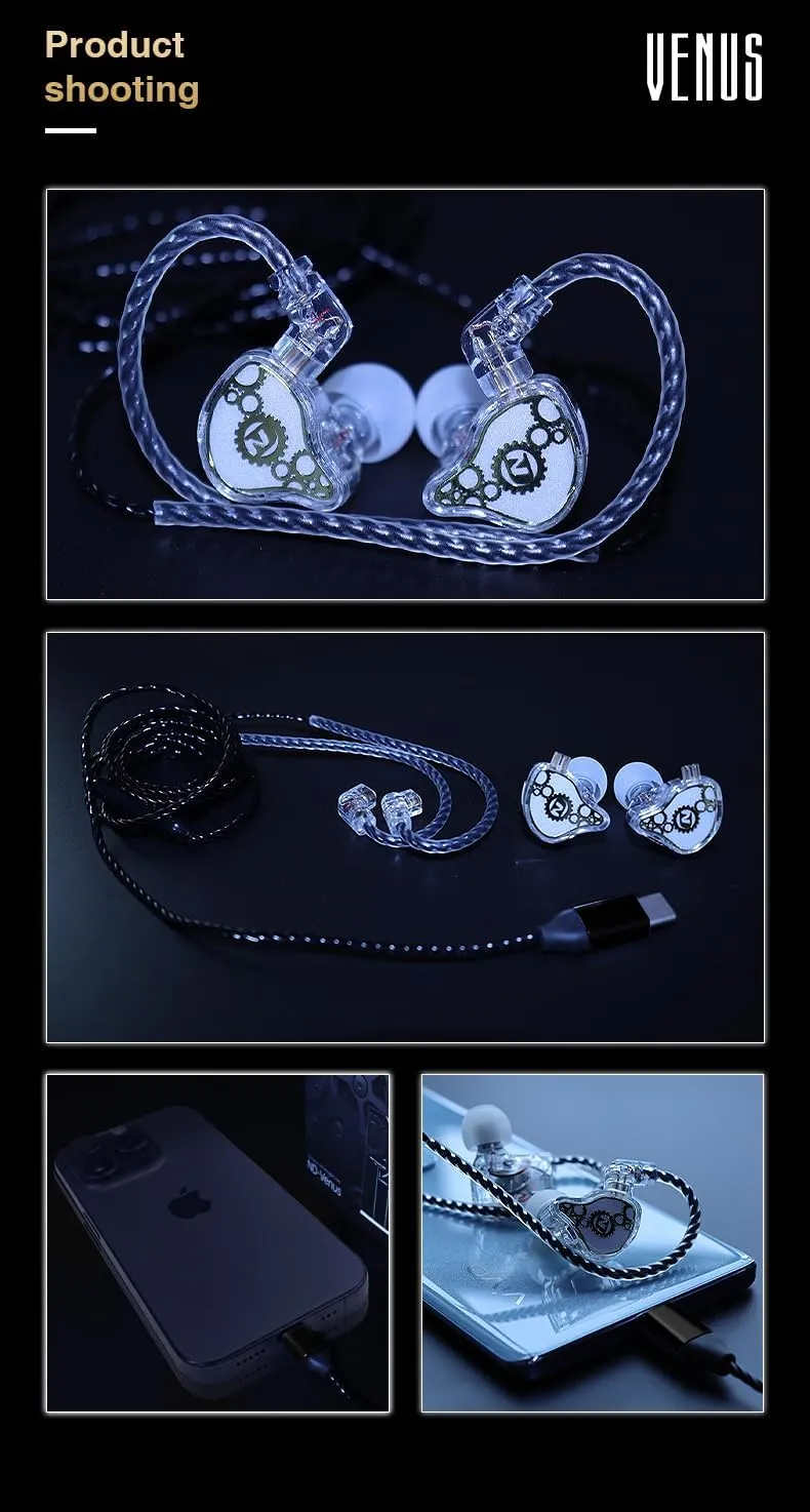 FEDAI ND Venus in Ear Monitor Headphones, 10mm Double Magnetic Dynamic Driver IEM Earphones, HiFi Wired Gaming Earbuds, 2 Pin Detachable Cable (with Mic, White, Type C Plug)