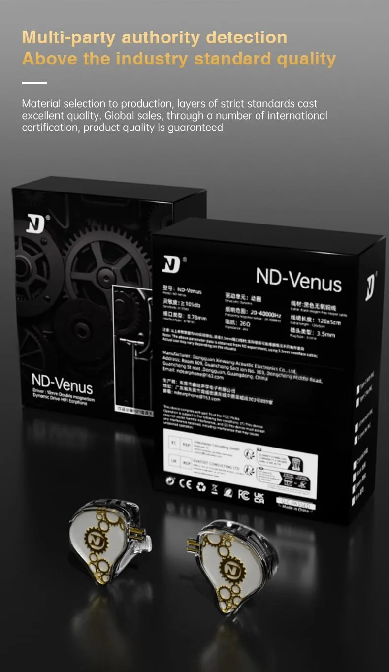 FEDAI ND Venus in Ear Monitor Headphones, 10mm Double Magnetic Dynamic Driver IEM Earphones, HiFi Wired Gaming Earbuds, 2 Pin Detachable Cable (with Mic, White, Type C Plug)