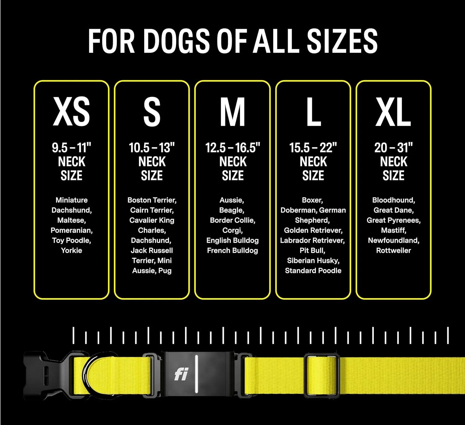 Fi Series 3 Smart Dog Collar - GPS Dog Tracker and Activity & Fitness Monitor, Waterproof, LED Light, Escape Alerts, Nationwide Coverage [Free 6 Month Membership] (Yellow, Large)