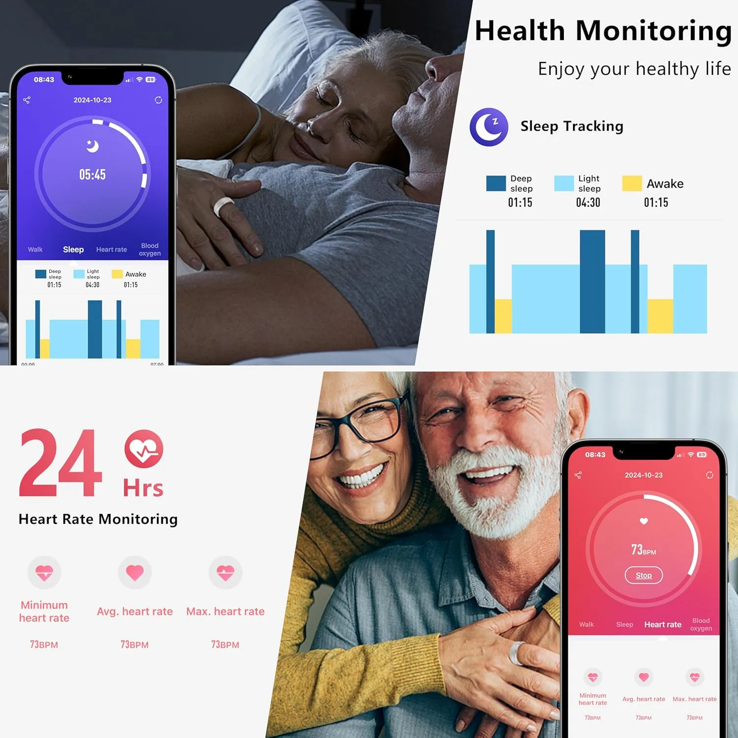 Fitness Tracker Smart Ring for Women & Men,Step Counter,Heart Rate Monitor Blood Oxygen Sleep Tracker, 5-7 Days Battery Life, Compatible with iOS & Android (Silver, 10)