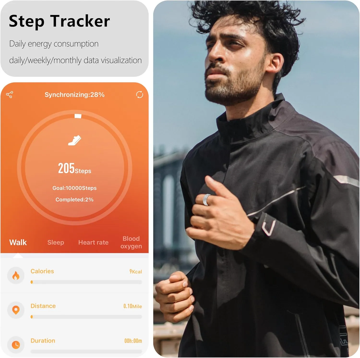 Fitness Tracker Smart Ring for Women & Men,Step Counter,Heart Rate Monitor Blood Oxygen Sleep Tracker, 5-7 Days Battery Life, Compatible with iOS & Android (Silver, 10)