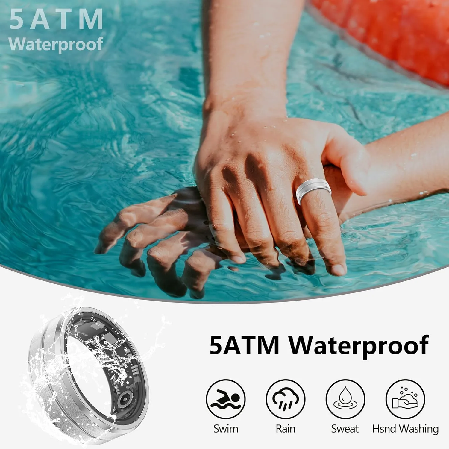 Fitness Tracker Smart Ring for Women & Men,Step Counter,Heart Rate Monitor Blood Oxygen Sleep Tracker, 5-7 Days Battery Life, Compatible with iOS & Android (Silver, 10)