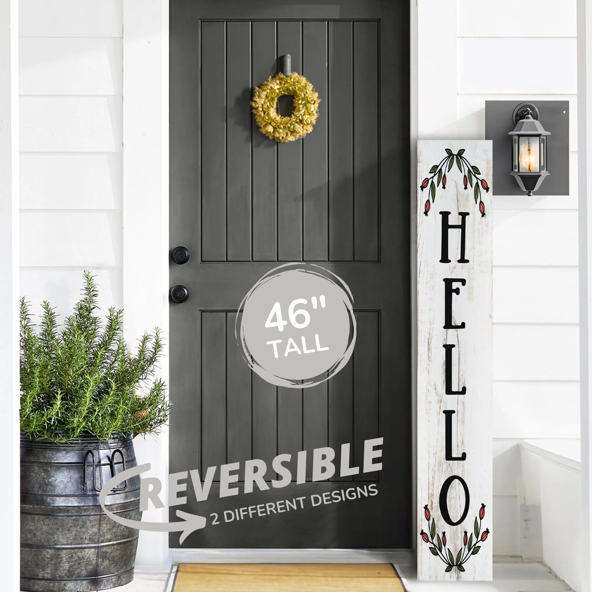 Floral Hello Porch Leaner Welcome Sign