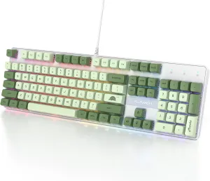 Fogruaden Mechanical Keyboard, Green Matcha, Wired USB 104 Key RGB Backlit Gaming Keyboard with Number Pad, Red Switches, NKRO for Windows Laptop PC Gamer
