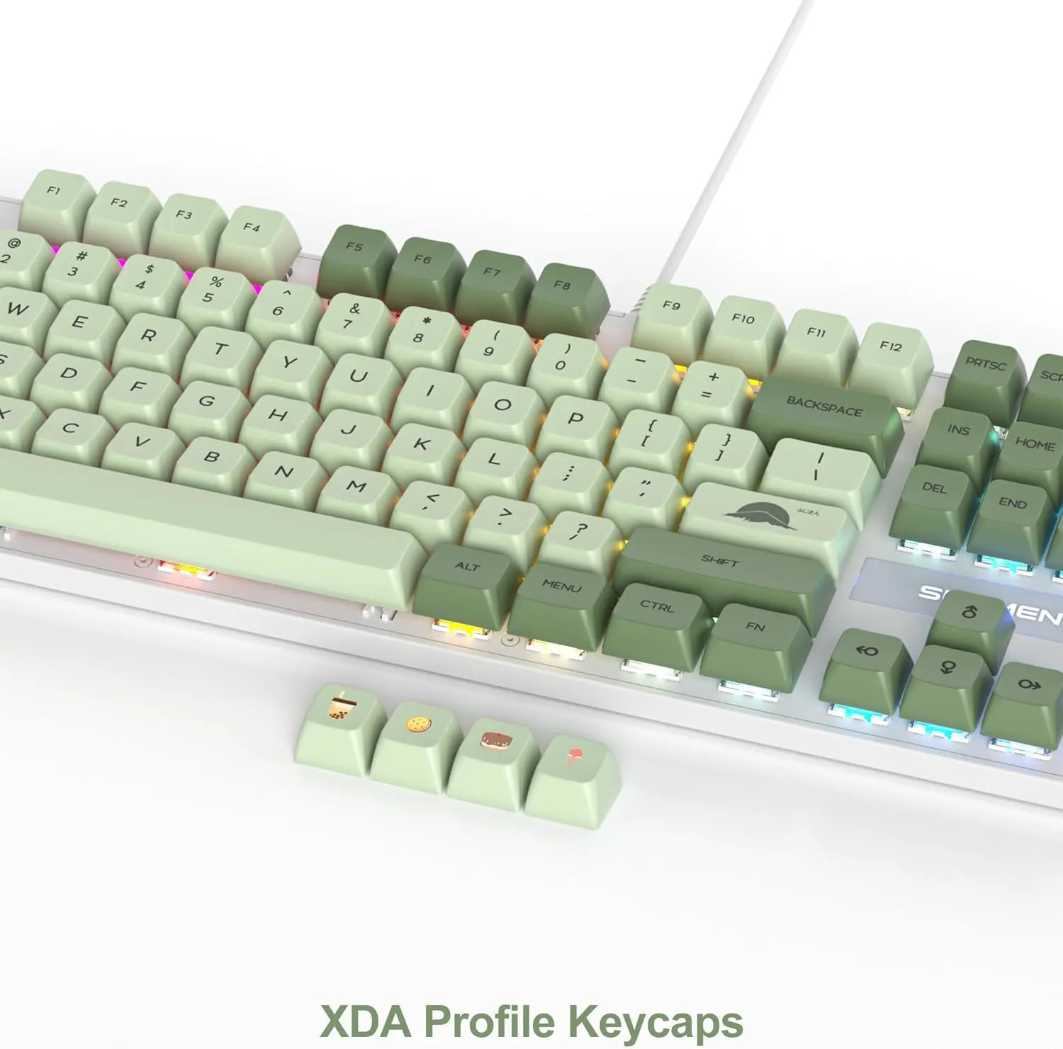 Fogruaden Mechanical Keyboard, Green Matcha, Wired USB 104 Key RGB Backlit Gaming Keyboard with Number Pad, Red Switches, NKRO for Windows Laptop PC Gamer
