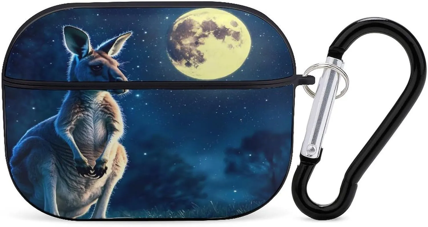 Funny Kangarooes Moon Earbud Case Bluetooth Headphone Case Full Protective Case with Keychain Compatible with Airpods Pro Black-Style