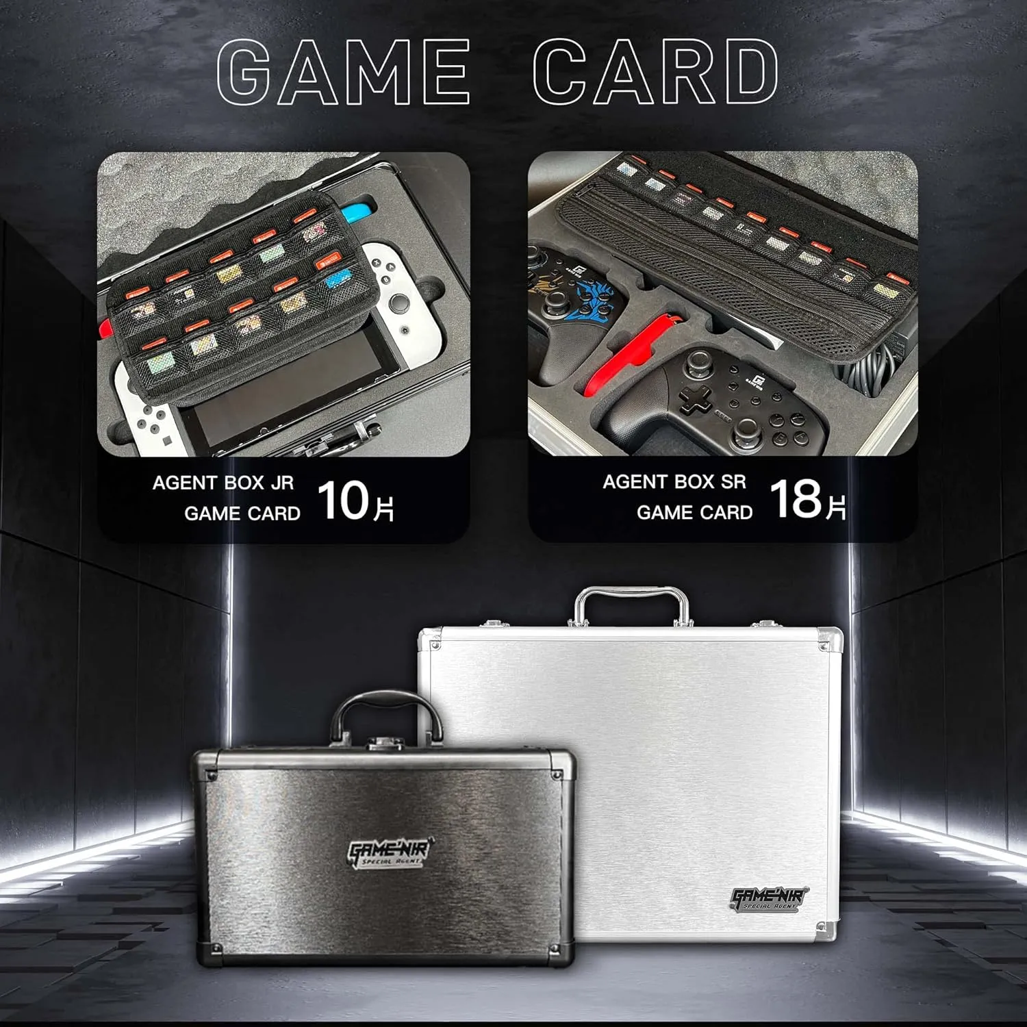 GAMENIR SPECIAL AGENT BOX SENIOR for Nintendo Switch OLED, Lite, Anti-riot, Lockable, Fully Equipped Storage, hard carrying case, storage stand, Storage Case Large, Switch console, BLACK