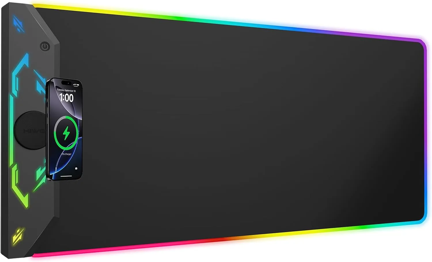 Gaming Mouse Pad, Magnetic Wireless Charging Mouse Pad Gaming, 35"x15.8" Large RGB Desk Mat for Laptop/Keyboard, 24 Light Effects, Non-Slip Base, Waterproof Ultra-Smooth Surface, with Adapter, Black