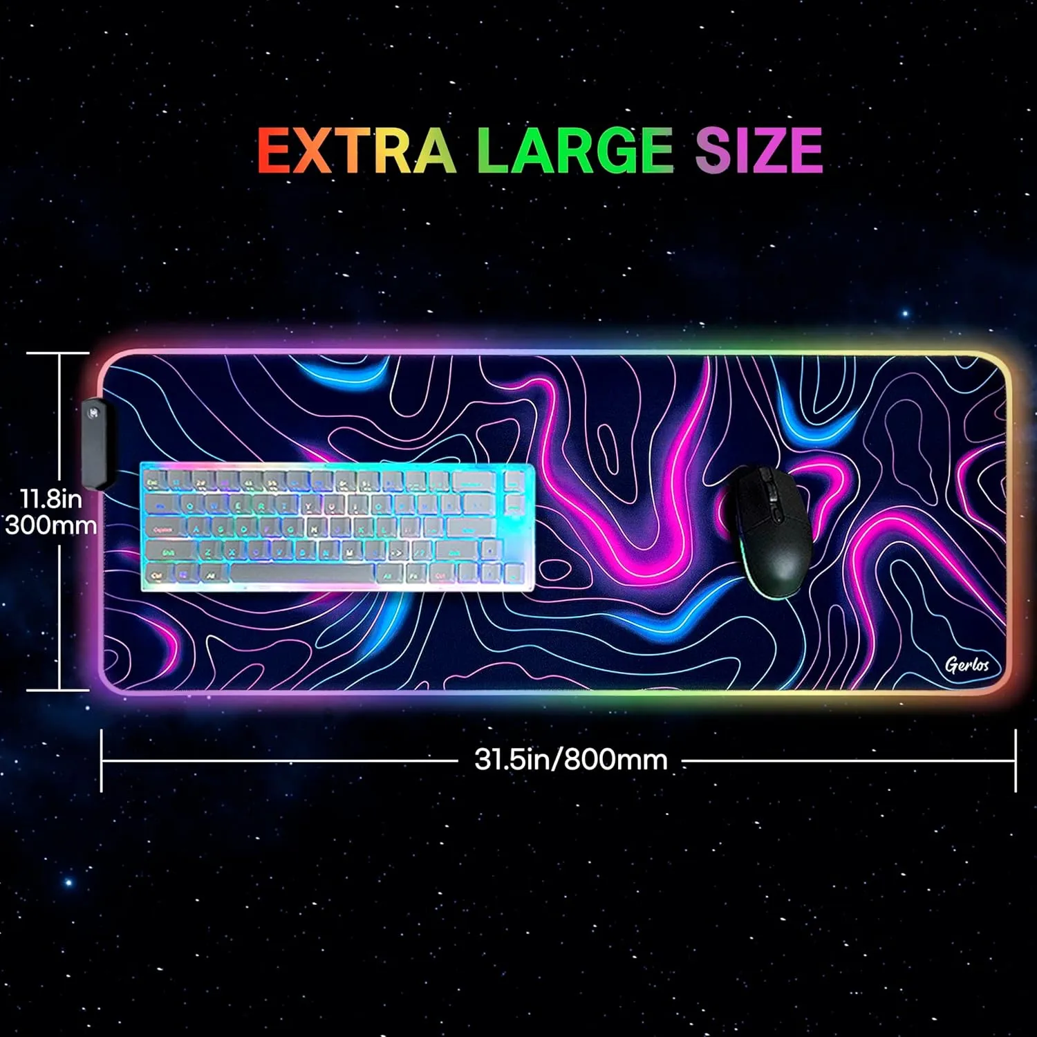 Gerlos RGB Large Gaming Mouse Pad, Extended Soft LED Mouse Pad, Non-Slip Rubber Base, Water Resist Keyboard Pad, Computer Mousepad 31.511.8 inches