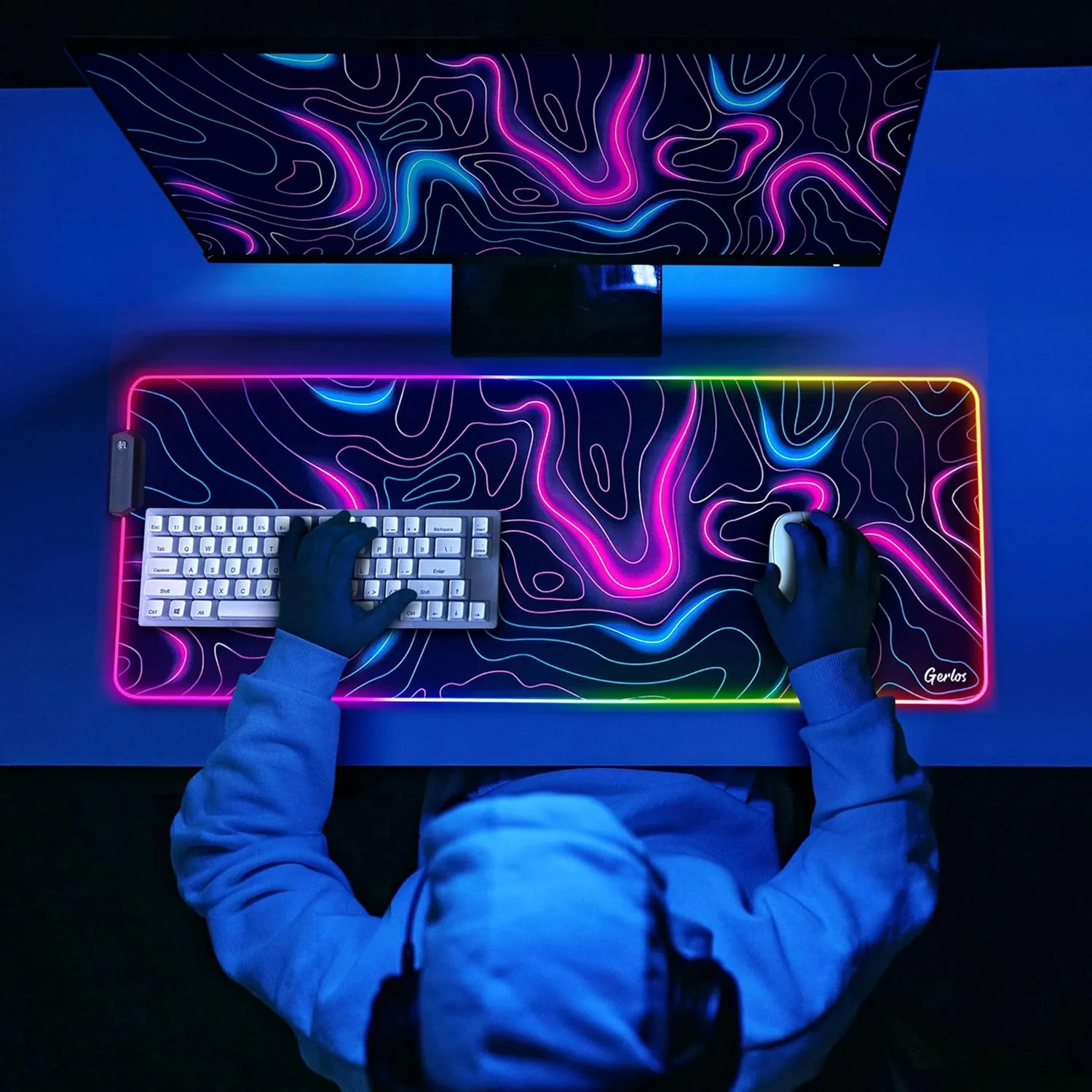 Gerlos RGB Large Gaming Mouse Pad, Extended Soft LED Mouse Pad, Non-Slip Rubber Base, Water Resist Keyboard Pad, Computer Mousepad 31.511.8 inches