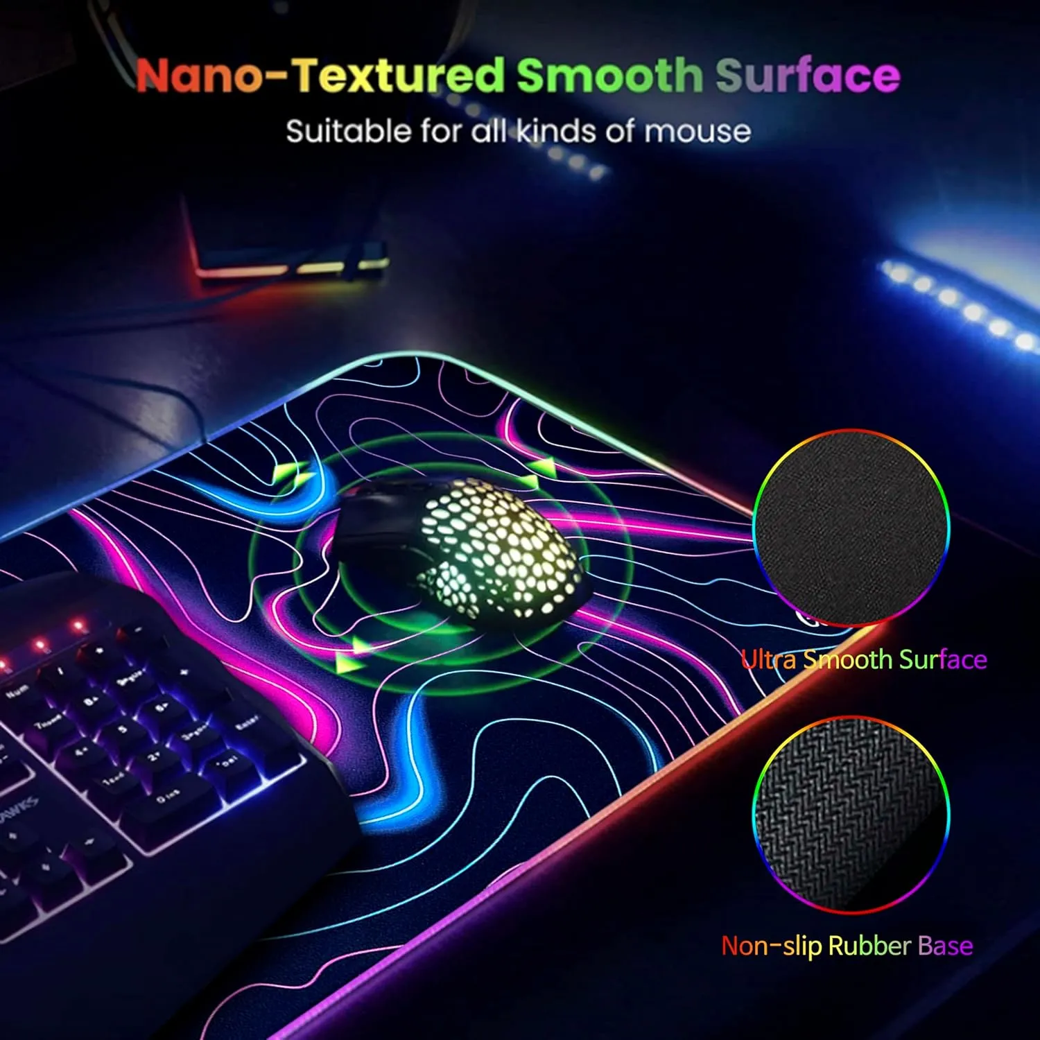 Gerlos RGB Large Gaming Mouse Pad, Extended Soft LED Mouse Pad, Non-Slip Rubber Base, Water Resist Keyboard Pad, Computer Mousepad 31.511.8 inches