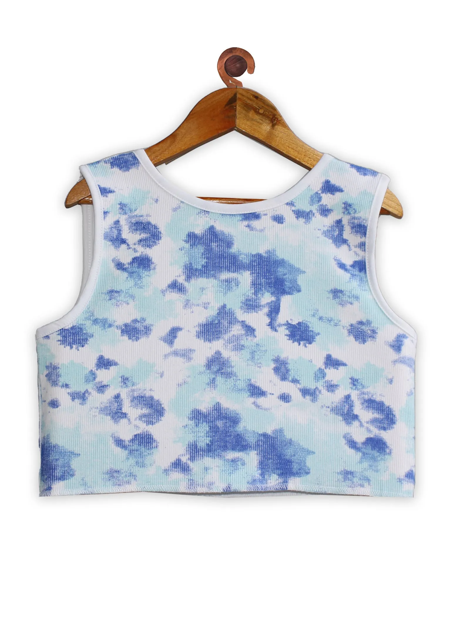 Girls Tie & Dye Print Rib Crop Tank Top