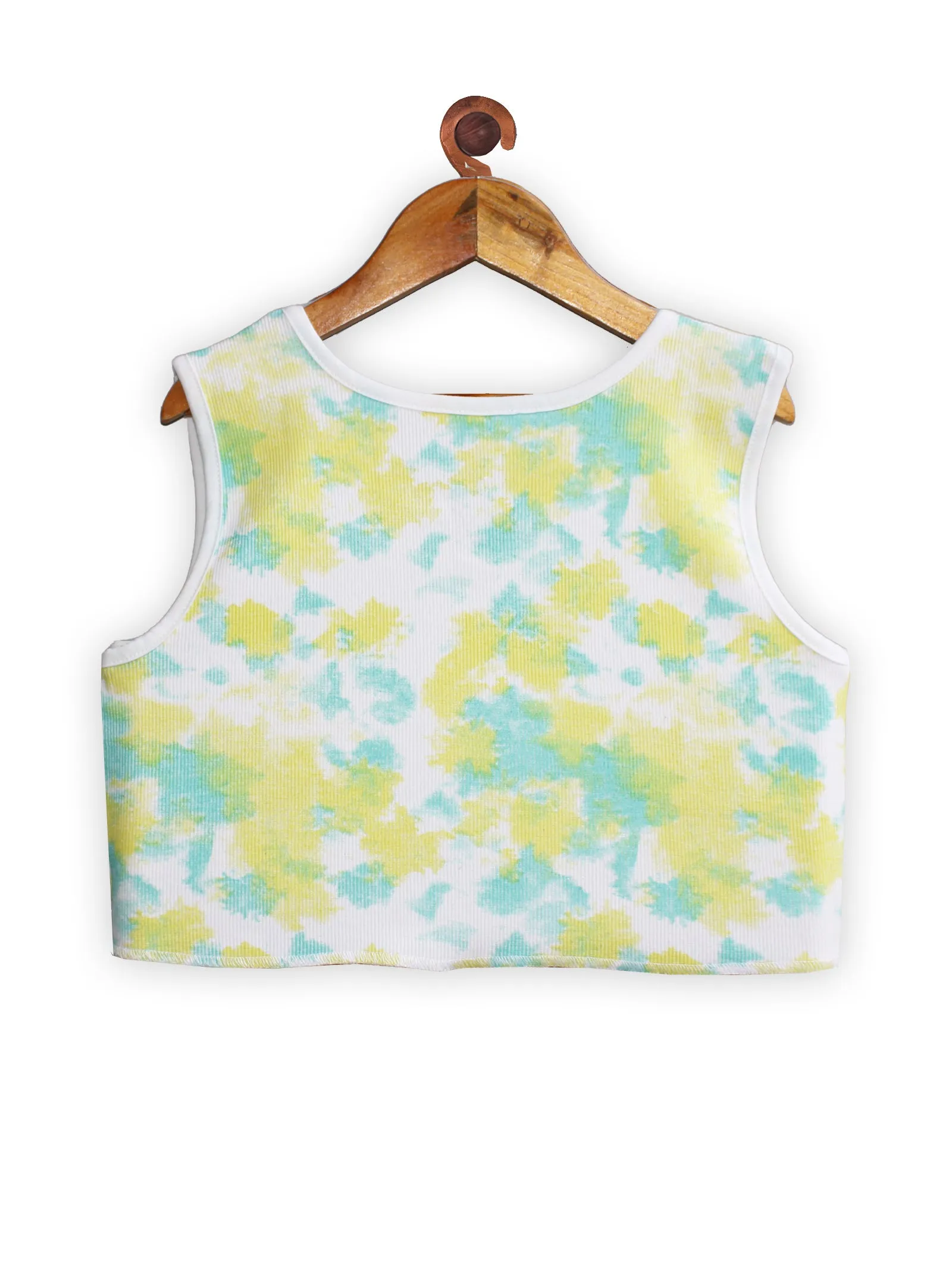 Girls Tie & Dye Print Rib Crop Tank Top