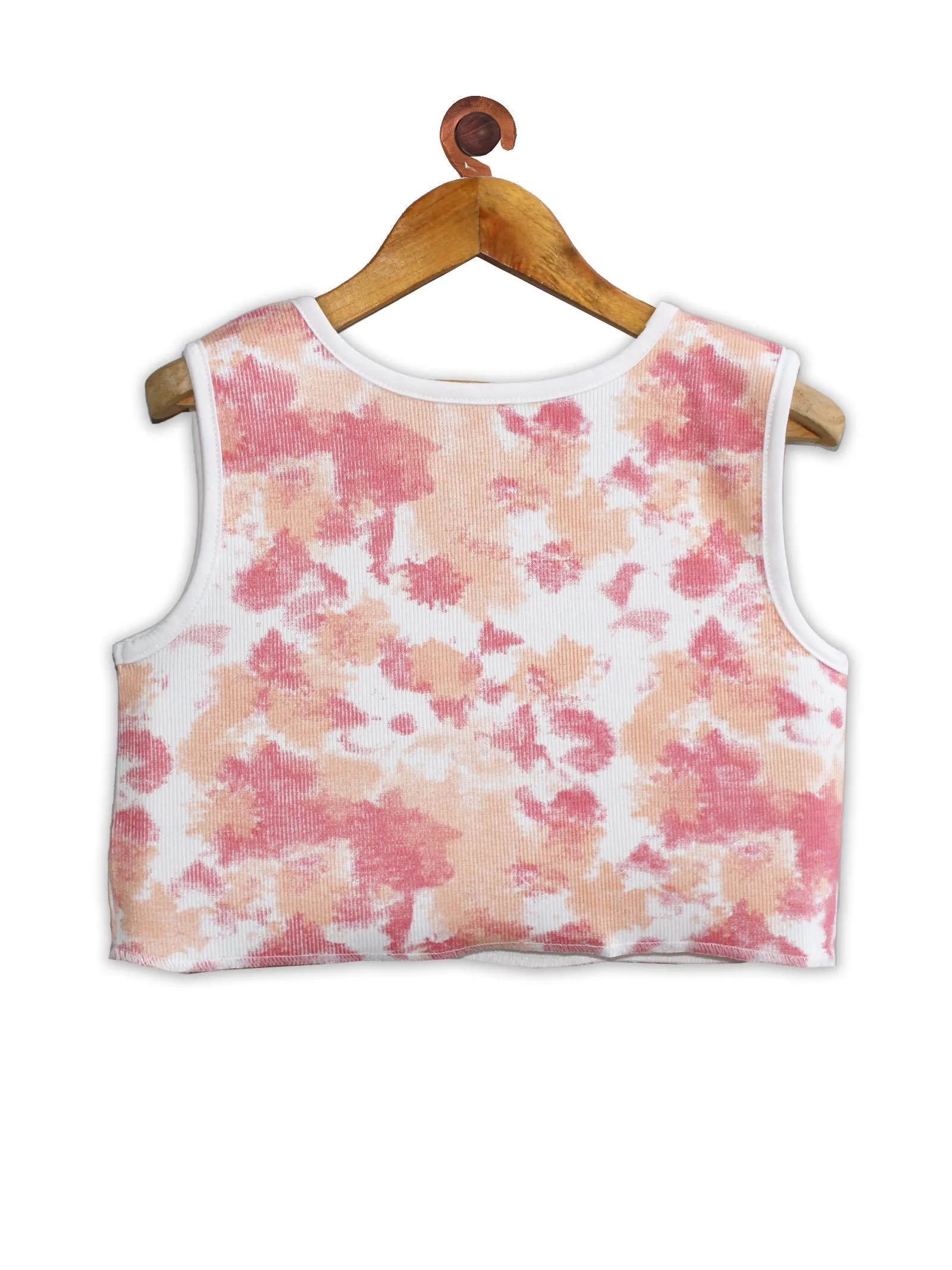 Girls Tie & Dye Print Rib Crop Tank Top