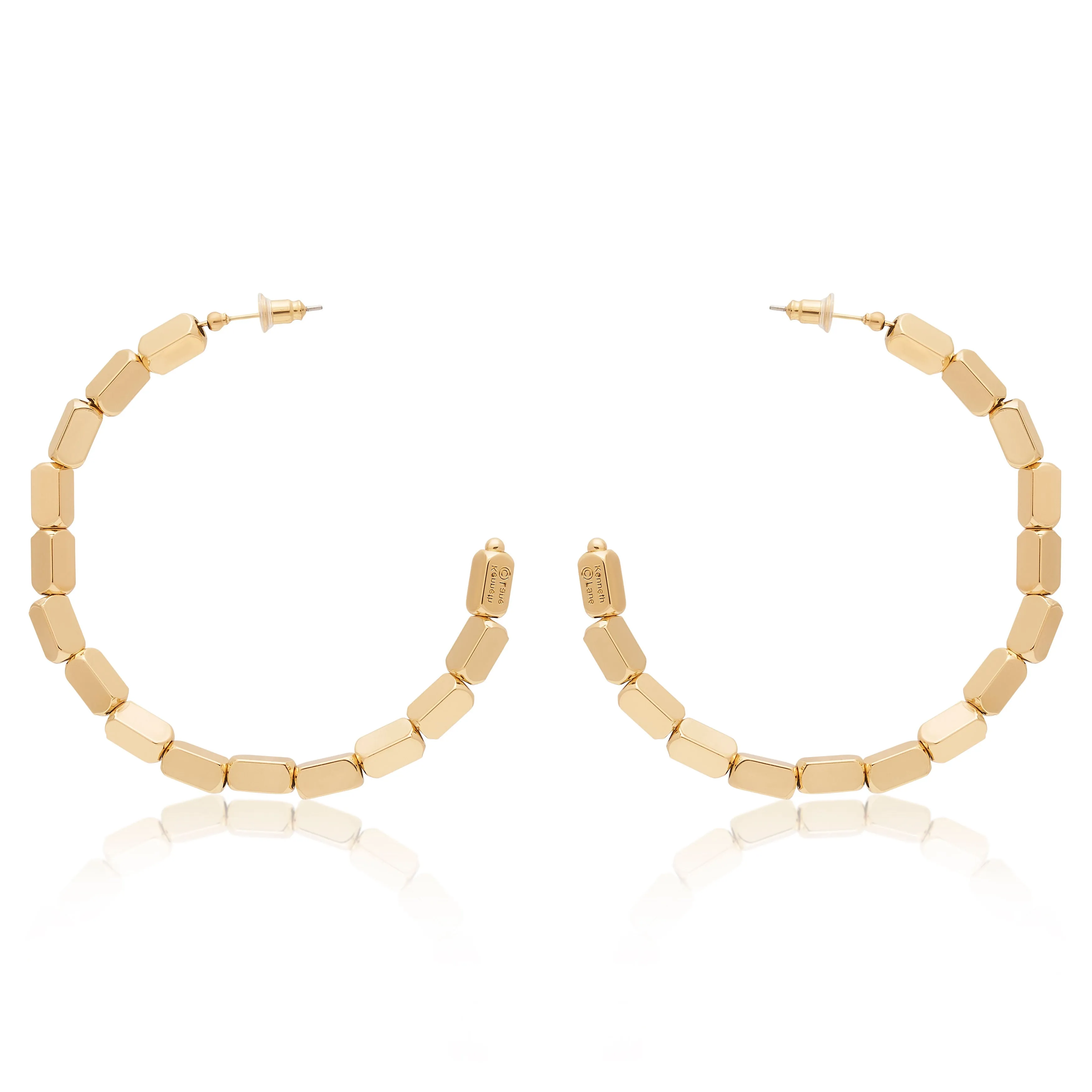 Gold Square Bead Hoop Earrings