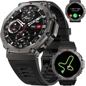GPS Smartwatch  50M Waterproof Outdoor Sports Watch with AMOLED Display, Heart Rate Monitor, 170  Sports Modes, Compass, 500mAh Battery (Black)