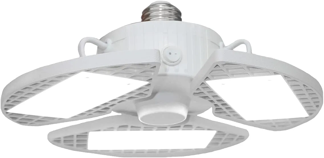 Grip 8000 Lumens LED Screw-In Garage Light, 360 Degree Adjustable Panels - E26 Light Socket - Garages, Workshops, Warehouses, Barn Light, Bay Light