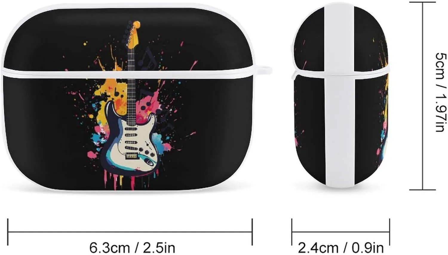 Guitar Music Notes Earbud Case Bluetooth Headphone Case Full Protective Case with Keychain Compatible with Airpods Pro White-Style