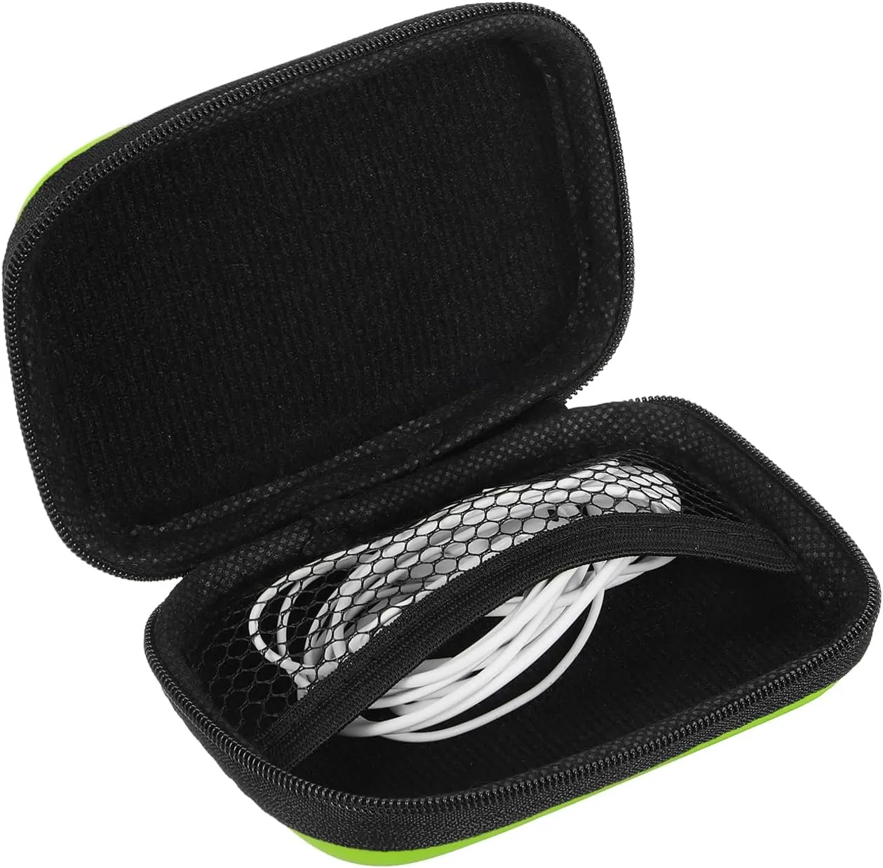 HARFINGTON Earbuds Cases, Wired Earphone Case Holder, EVA Ear Buds Case Zipper Organizer Small with Mesh Pocket for USB Cable, Earphones, Green