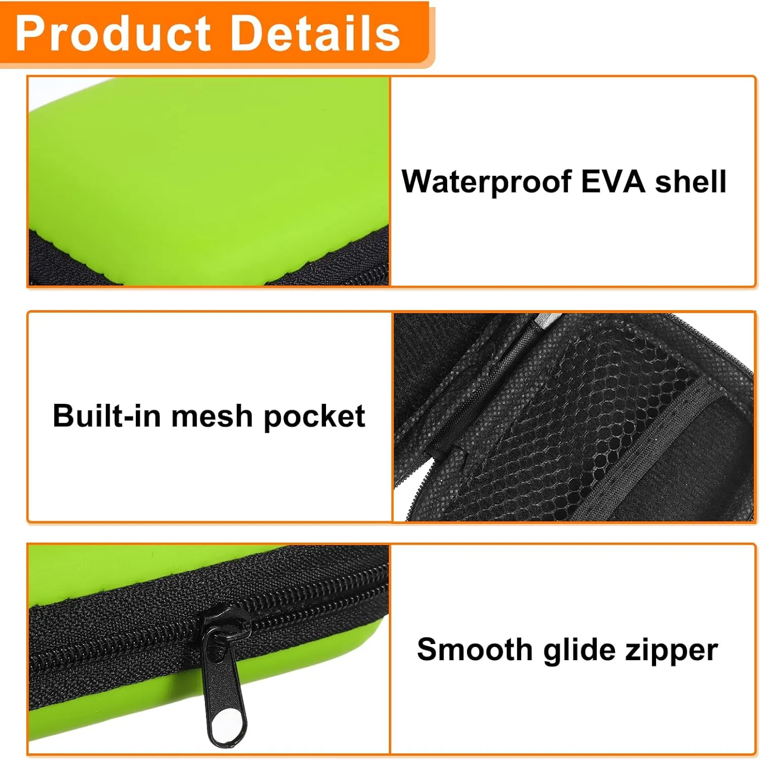 HARFINGTON Earbuds Cases, Wired Earphone Case Holder, EVA Ear Buds Case Zipper Organizer Small with Mesh Pocket for USB Cable, Earphones, Green