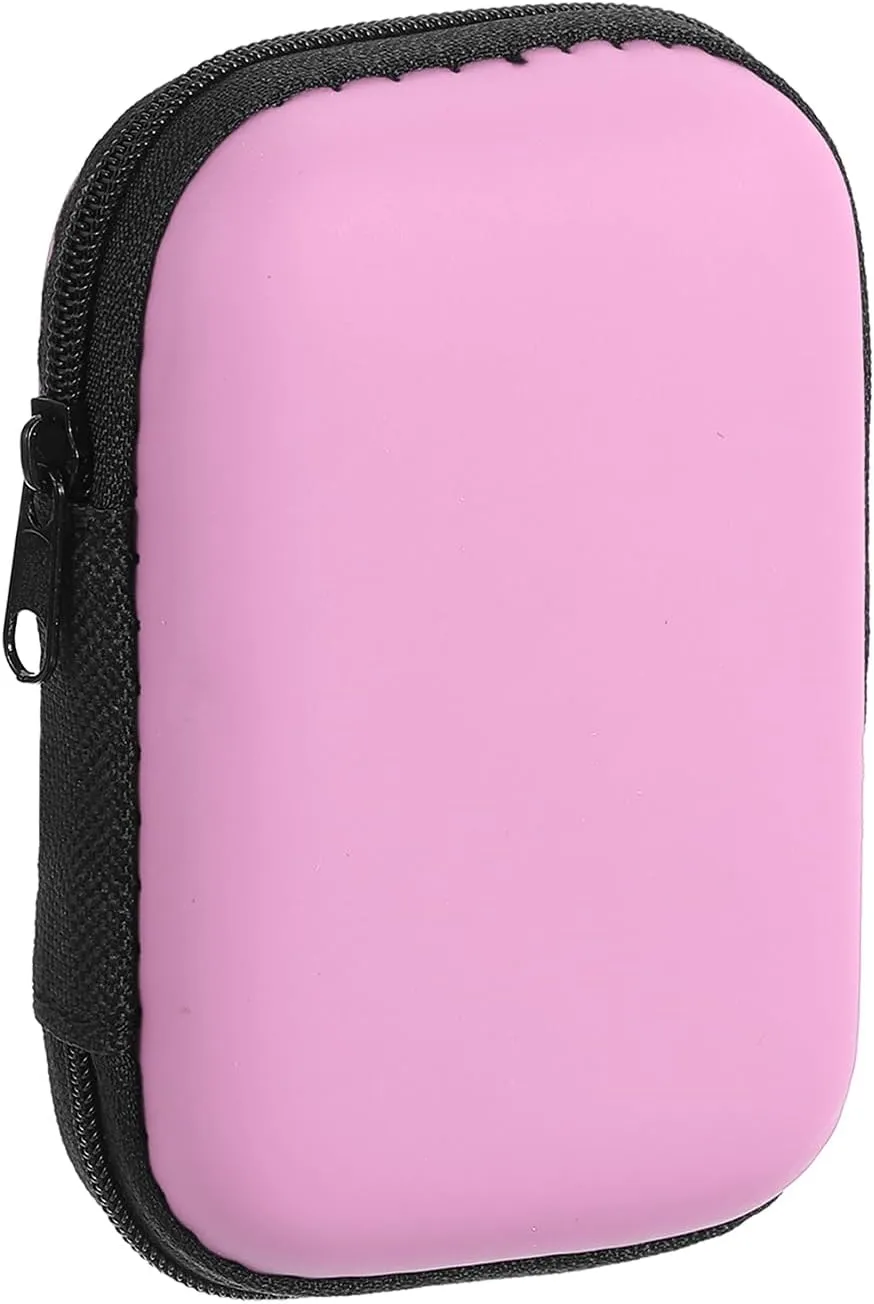 HARFINGTON Earbuds Cases, Wired Earphone Case Holder, EVA Ear Buds Case Zipper Organizer Small with Mesh Pocket for USB Cable, Earphones, Pink