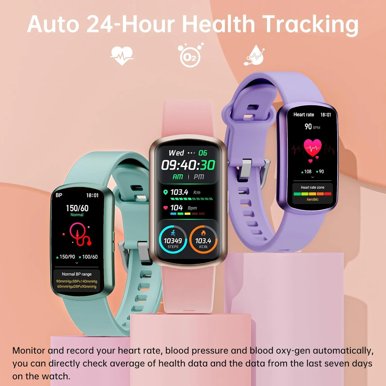 Health Fitness Tracker with 24/7 Heart Rate and Blood Pressure, Smart Watch with Blood Oxygen Monitor, 120  Sport Mode, Sleep Tracking Waterproof Activity Tracker for Women Men