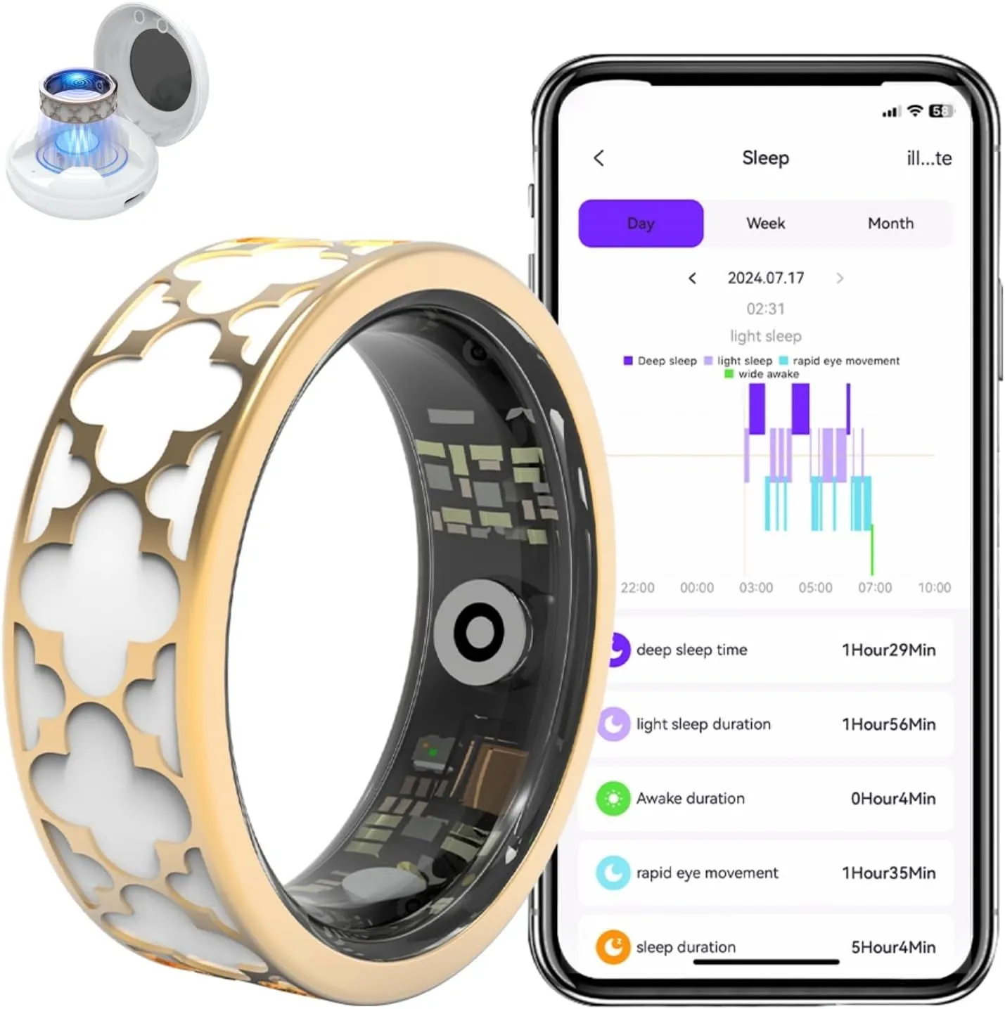 Health Rings for Women,Smart Ring Health Tracker for Women, Measure Heart Rate, Blood Pressure,Blood Oxygen, Exercise Pedometer, Gesture Control,Compatible with Ios& Android. (White Upgrade, 7)