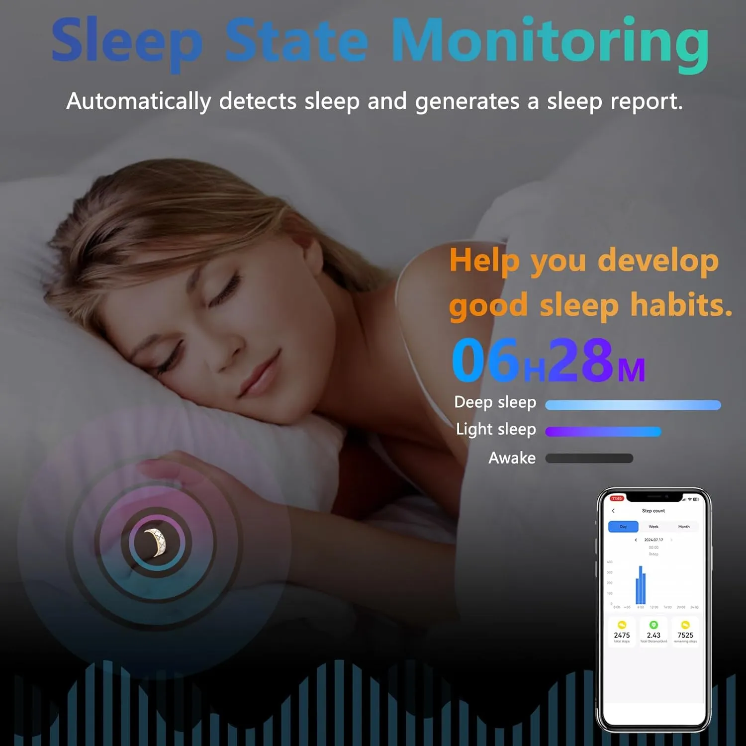 Health Rings for Women,Smart Ring Health Tracker for Women, Measure Heart Rate, Blood Pressure,Blood Oxygen, Exercise Pedometer, Gesture Control,Compatible with Ios& Android. (White Upgrade, 7)