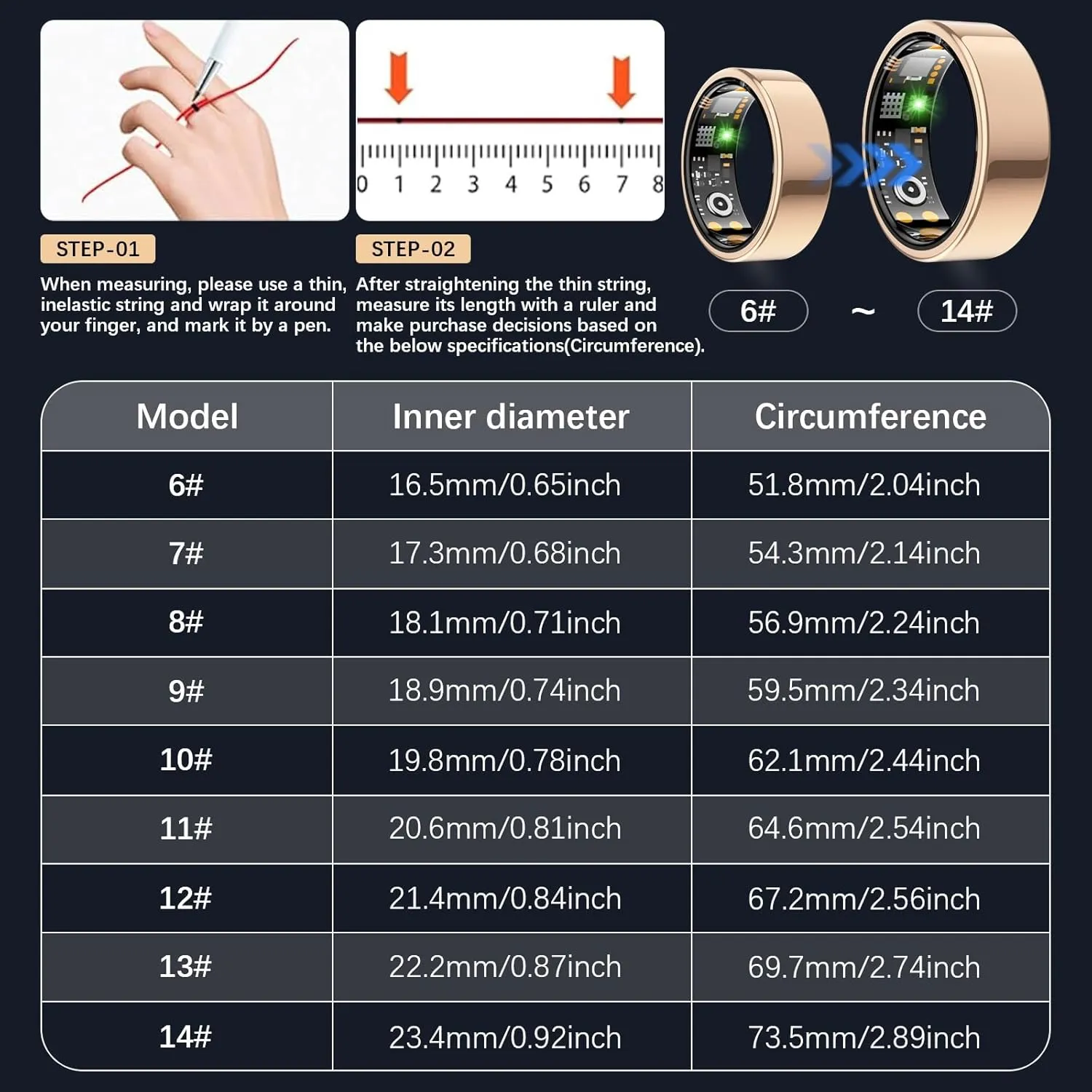 Health Tracker Ring, Smart Health Ring for Women Men with Heart Rate, Blood Oxygen, Sleep Monitor, Steps,Calories, No Subscription Fee, IP68 Waterproof Smart Ring for iPhone & Android (Rose Gold, 10#)
