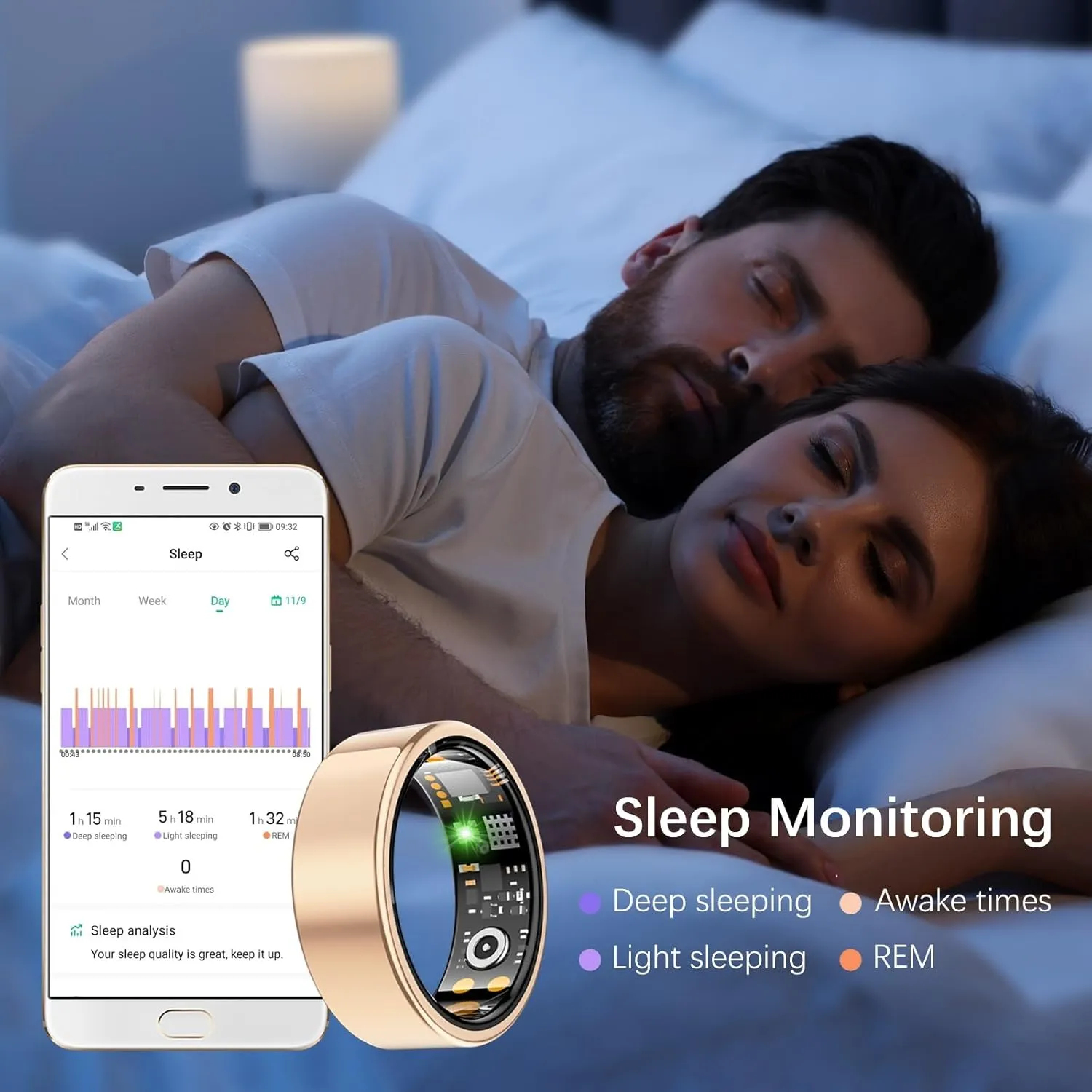 Health Tracker Ring, Smart Health Ring for Women Men with Heart Rate, Blood Oxygen, Sleep Monitor, Steps,Calories, No Subscription Fee, IP68 Waterproof Smart Ring for iPhone & Android (Rose Gold, 10#)
