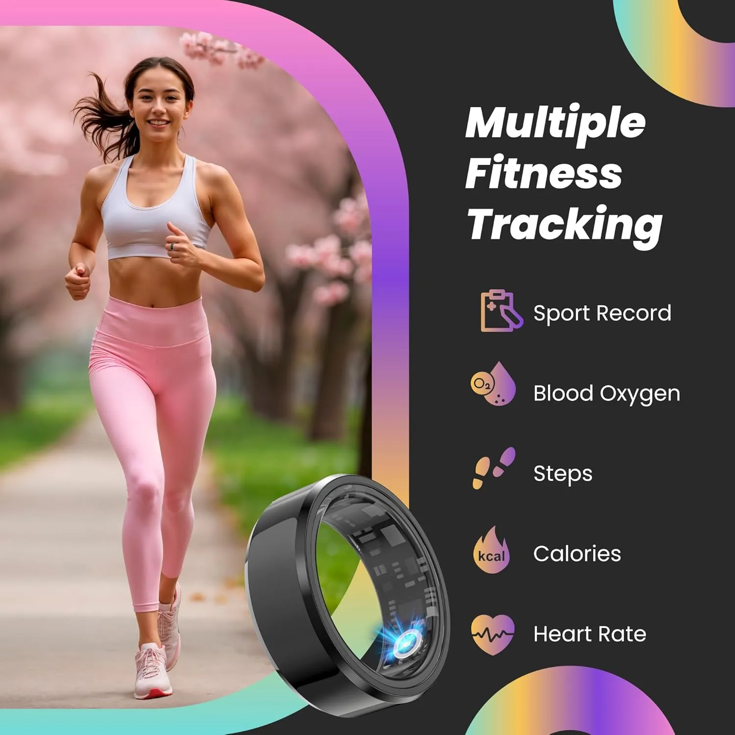Health Tracker Smart Fitness Ring - Ultra Thin Ip68 Multifunctional Rings - Tracks Monitor Sleep Heart Rate Blood Oxygen Sport Step Activity Monitoring for iPhone Android for Men Women Fit Size 7 8 9 10