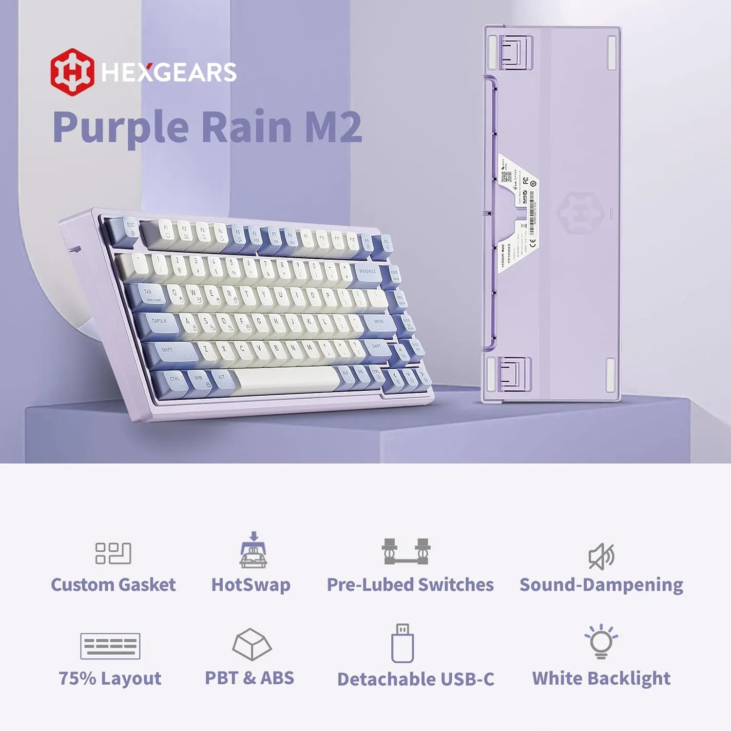 Hexgears Purple Rain M2 Wired TKL Mechanical Gaming Keyboard, 83-Key Hot-Swappable Creamy Keyboard, Pre-Lubed Linear Switches, Double-Shot PBT & ABS Keycaps, Custom Gasket Mount