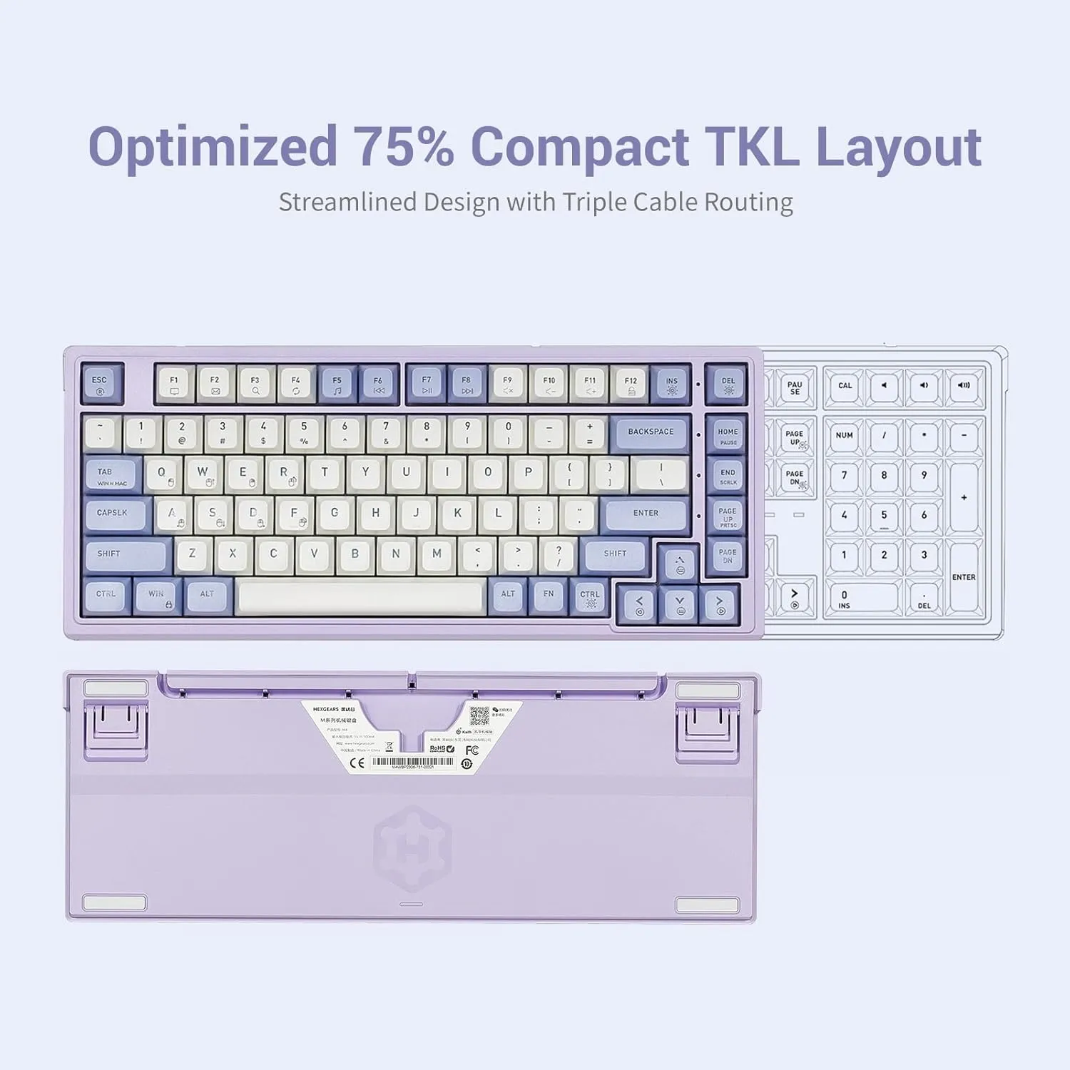Hexgears Purple Rain M2 Wired TKL Mechanical Gaming Keyboard, 83-Key Hot-Swappable Creamy Keyboard, Pre-Lubed Linear Switches, Double-Shot PBT & ABS Keycaps, Custom Gasket Mount
