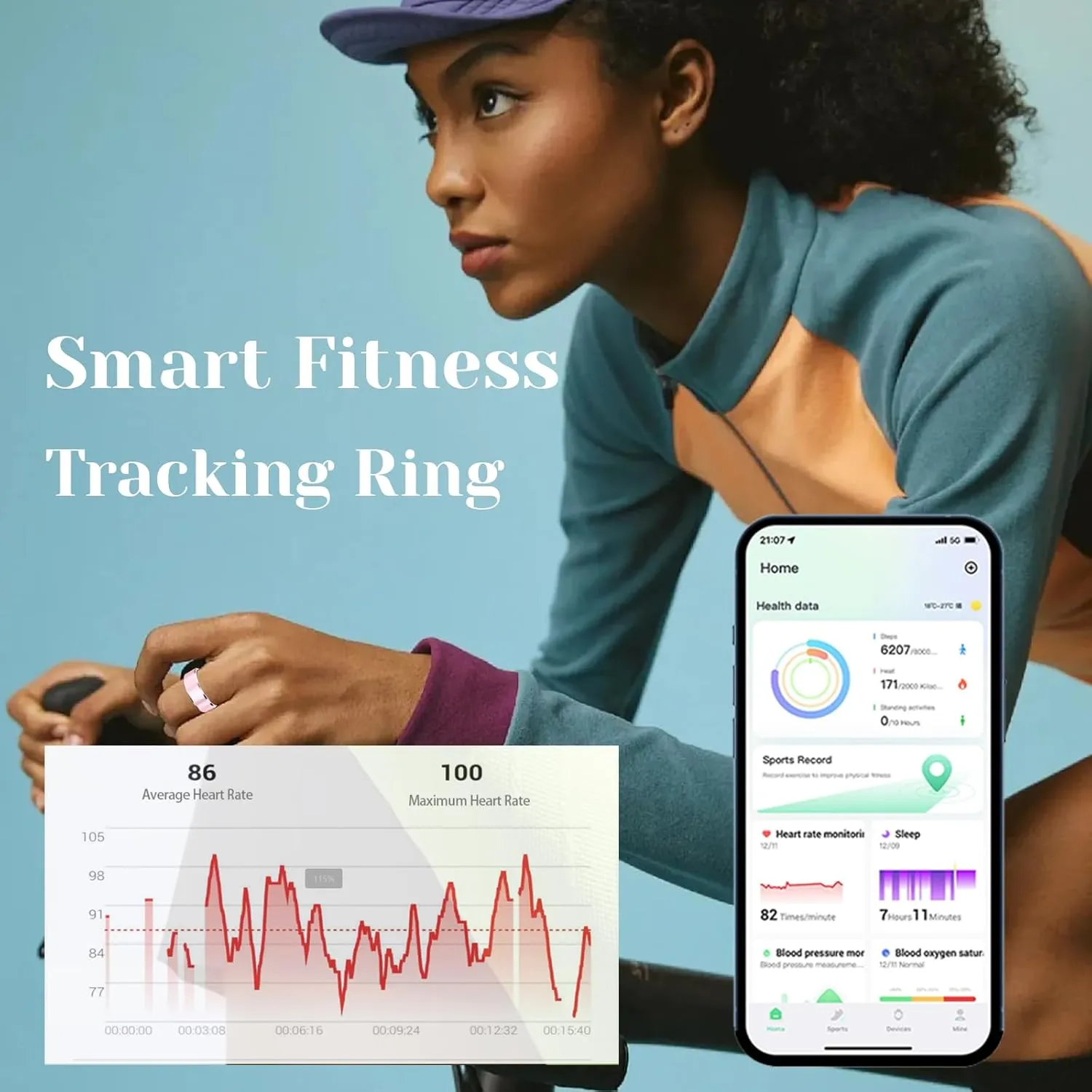HitTopss Smart Ring, Fitness Tracking Smart Ring with Calories/Heart Rate/Blood Oxygen/Sleep Monitoring, IP68 Waterproof, No APP Subscription, Compatible with iOS/Android (Rose Gold, 8#)